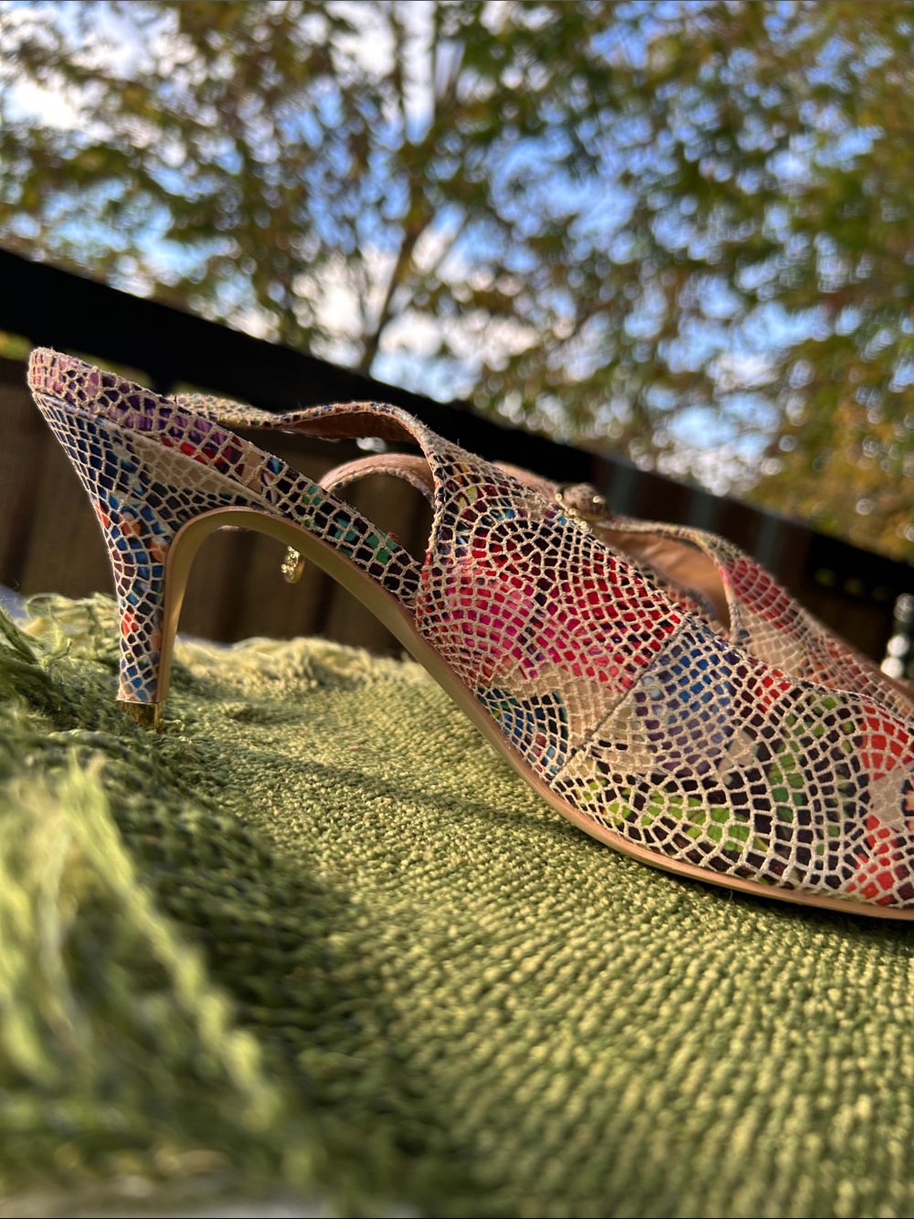 Multicolor Snake-Print Slingback Peep-Toe Heels 11M  fits size 10m